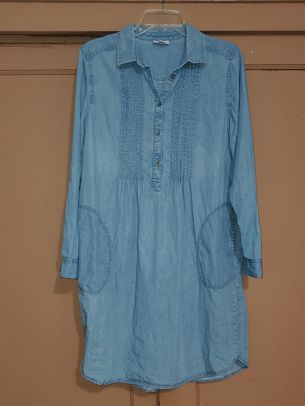 J. Jill Light Blue Chambray Pintuck Shirt Dress